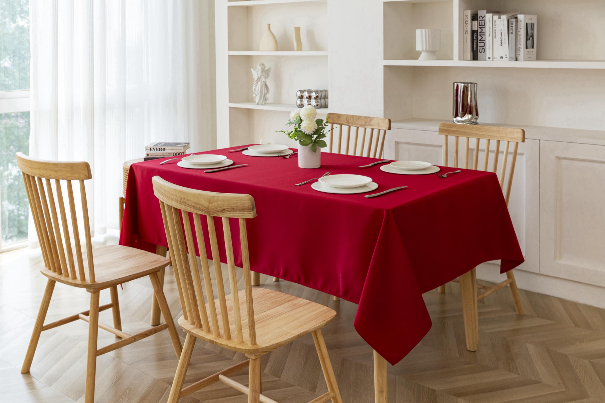 CUSHY HOME Oxford Decorative Water Resistant Rectangle Tablecloth Large 140x220 cm (Red, 140 x 220) Oxford Polyester Tablecloth - 140 x 220 cm | Elegant & Durable Dining Room Décor RED — image 1