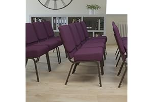 EMMA + OLIVER 21" W Stacking Church Chair in Plum Fabric - Gold Vein Frame