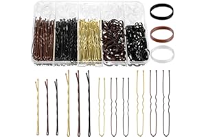 PROSUITES 480 Pcs Bobby Pins Hair Pins Kit, U Shaped Hair Pins for Buns, Hair Pins for Women, Hair Rubber Bands with Box, 2/2.36/2.76inch Black Bobby Pins Brown Hair Blonde Hair Pins for Styling