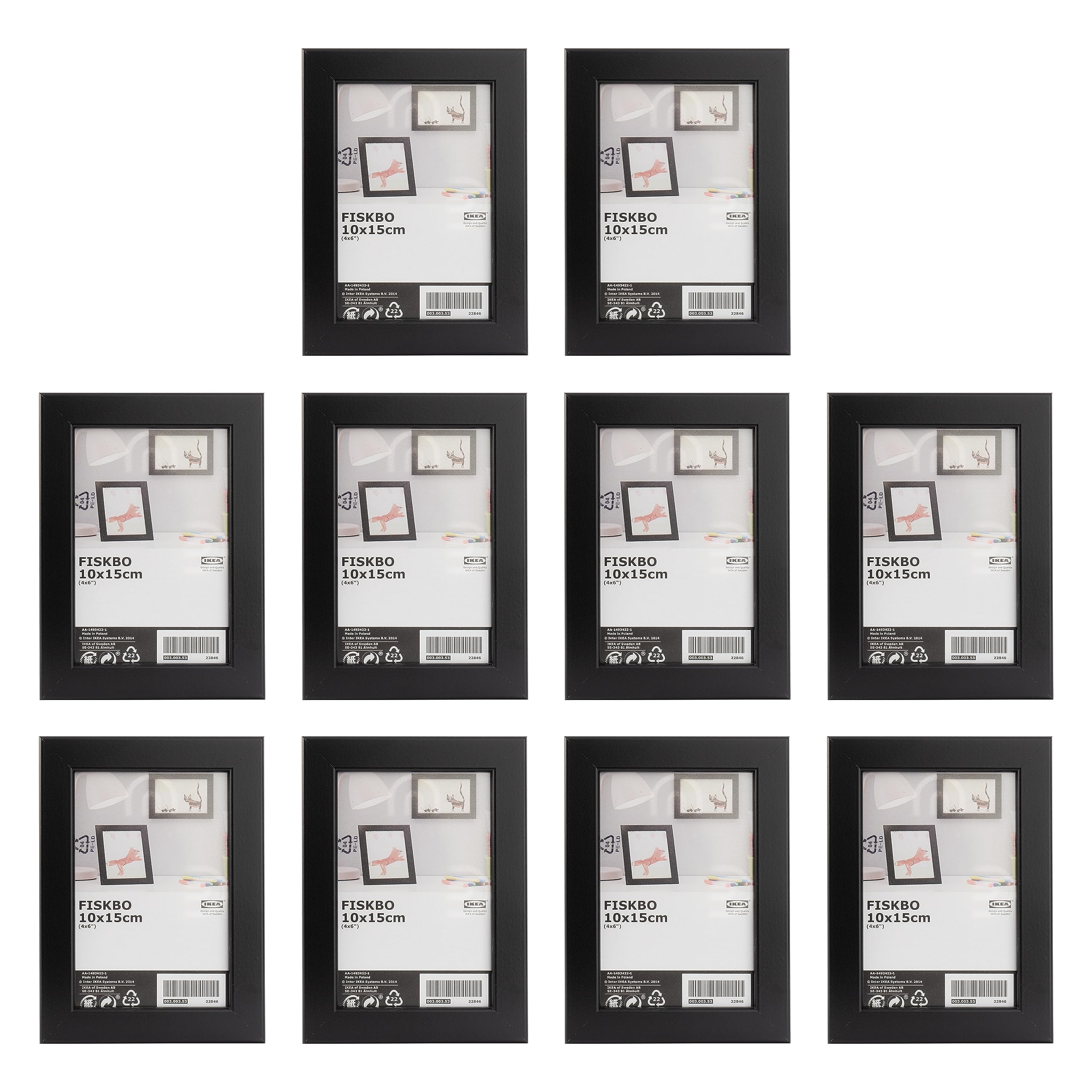 IKEA FISKBO 10 x 15 cm (4 x 6 Inches) Black Photo Frames, Fibreboard & Plastic, 003.003.53 - Set of 10