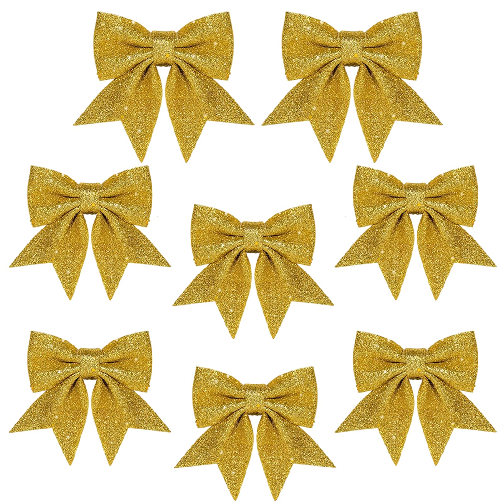 8 Pack Gold Bows for Christmas Tree,5.5 Inch Glitter Gold Wreaths Bows Christmas Bows for Tree Decorations,Xmas Tree Bows,Sequin Bows Ties Ornaments for Christmas Tree,Wreaths,Garland Decorations