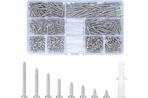 BAYIDUN 420 Pcs M3 Flat Head Wood Screws Assortment Kit, Phillips Drive Countersunk Head Self-Tapping Fasteners Screws, Carbon Steel Wood Screws, Contains 20 Pcs M6 Screw Anchors (Silver)