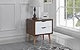 Mid Century Modern Nightstand/Side Table with 2 Drawers (Brown/White)