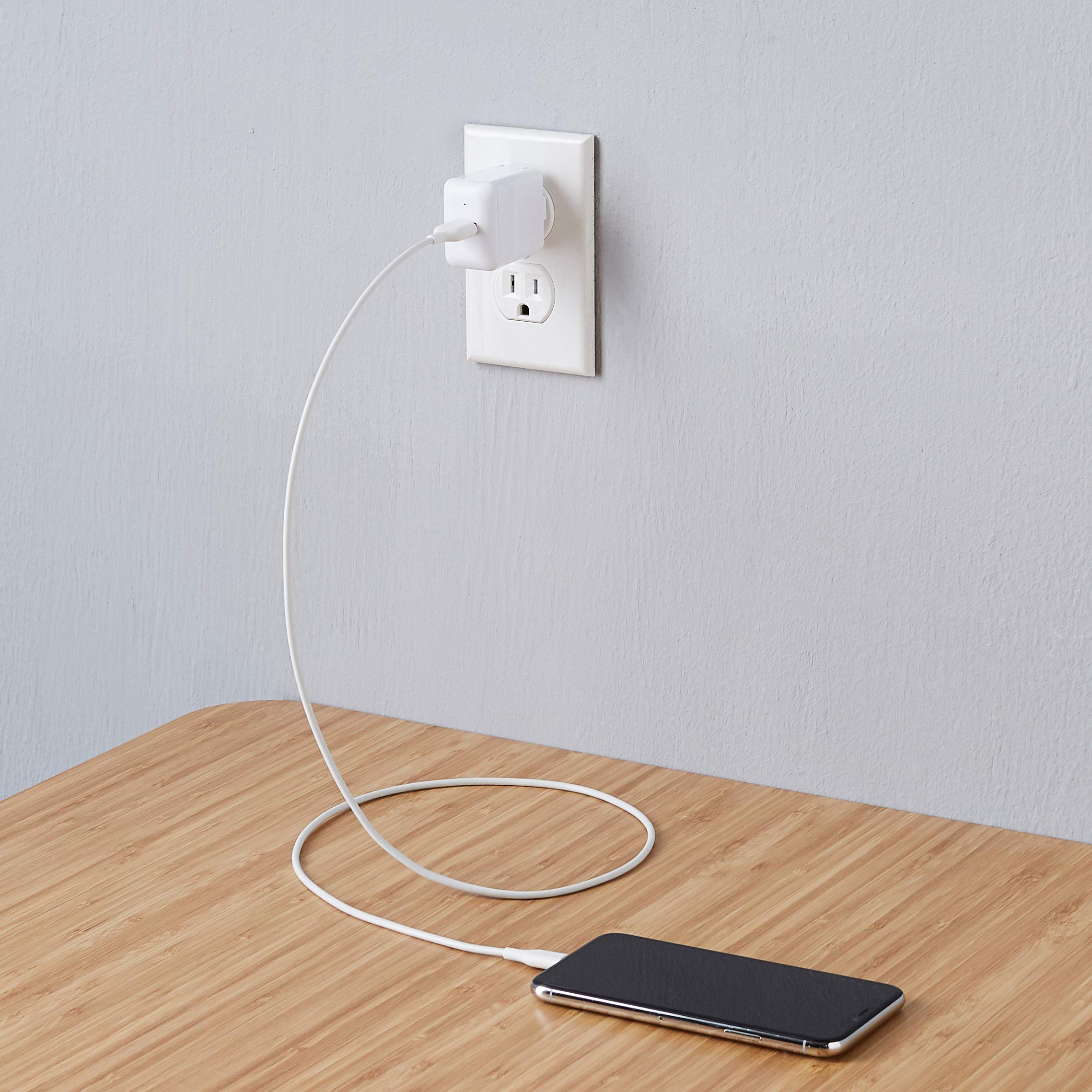 Amazon Basics 12W One Port USB-A Wall Charger (2.4A) for Phones (iPhone 15/14/13/12/11/X, Samsung, and more), Pack of 2, White