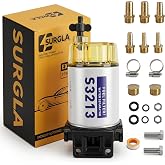 S3213 Fuel Water Separator Filter with Clear Bowl: 10 Micron Marine Fuel Filter Compatible with Yamaha/Mercury/Suzuki/Racor. Replaces 35-60494-1, 18-7932-1. Installation Kit Screws, Fittings &amp; Clamps
