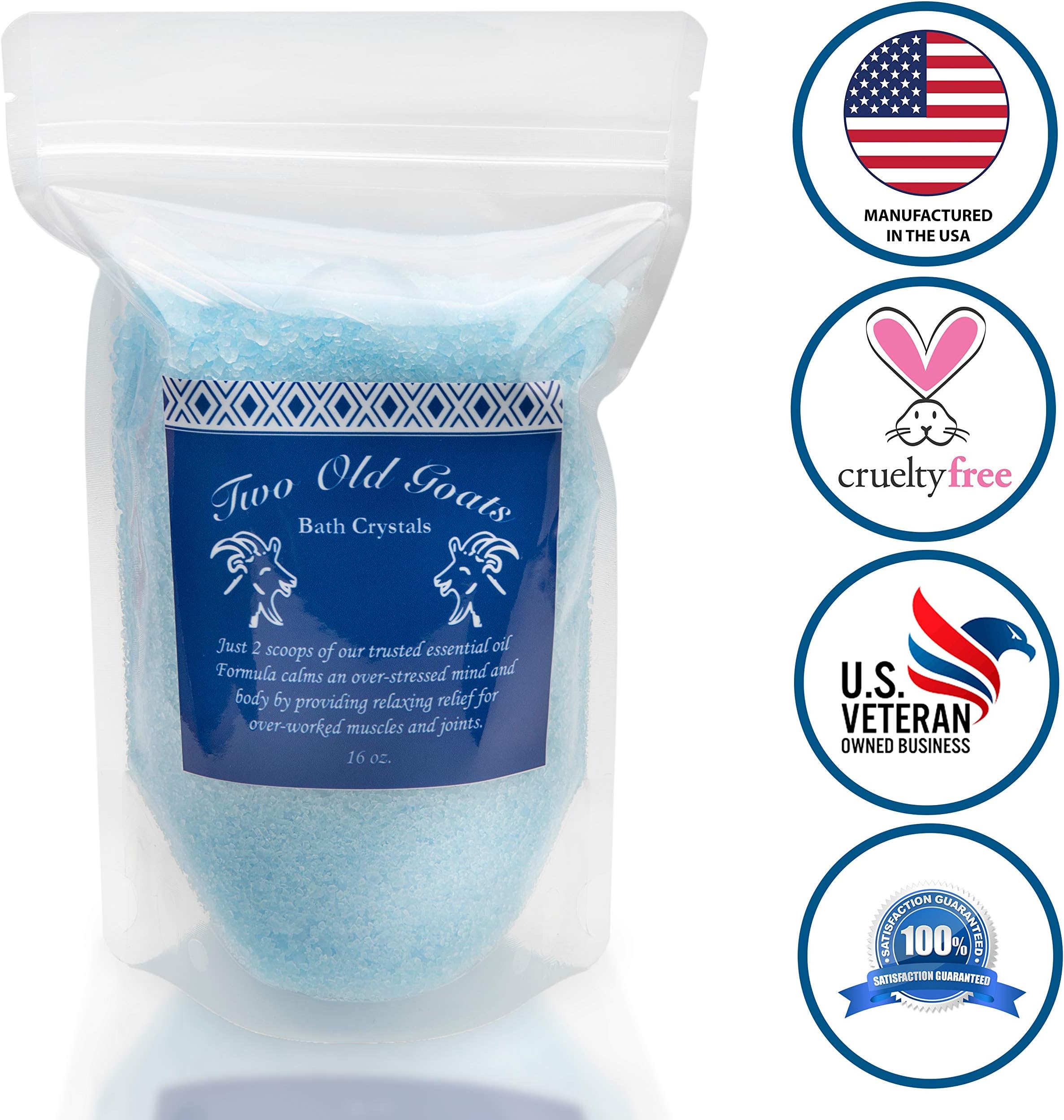 Two Old Goats Two old goats Bath Crystals, Blue, 16 Ounces, Lavender, Chamomile, Rosemary, Eucalyptus. Peppermint and Birch Bark, 16 Ounce