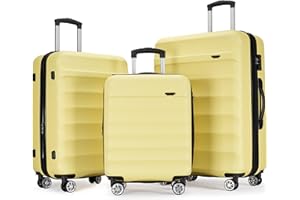 GinzaTravel 3-piece expandable luggage sets with Spinner Wheels， ABS hardshell Suitcase with TSA Lock，Large Luggage for Family Travel & carry on 20/24/28，Bright Yellow color