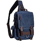 El-fmly Canvas Cross Body Messenger Bag for Men Women Sling Shouler Backpack Travel Rucksack