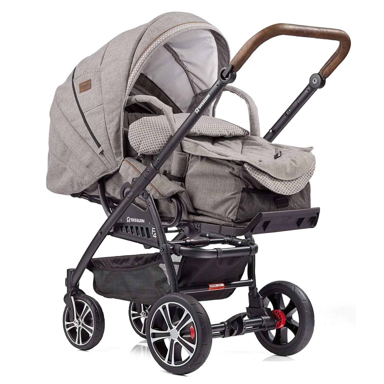 Gesslein Kombi-Kinderwagen F4 Air+ | Gestell: schwarz | Lederschiebegriff: tabak | inkl. C1-Lift Softtragetasche | Design: 963963