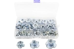 LBY 75pcs T-Nuts, (1/4",5/16",3/8") T-Nuts Four Claws Nut Assortment Kit, Carbon Steel, Galvanized, Silver