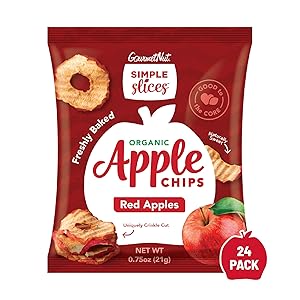 Gourmet Nut Simple Slices Organic Baked Apple Chips, USA Grown Apples, No Added Sugar, Red Apples, .75oz (Pack of 24)