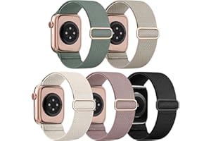 EOMTAM 5 Pack Stretchy Nylon Compatible for Apple Watch Band 38mm 40mm 41mm 42mm 44mm 45mm Women Men,Elastic Cloth Sport Wristbands Solo Loop for iWatch Series 8 7 6 SE 5 4 3(38/40/41MM,Starlight)