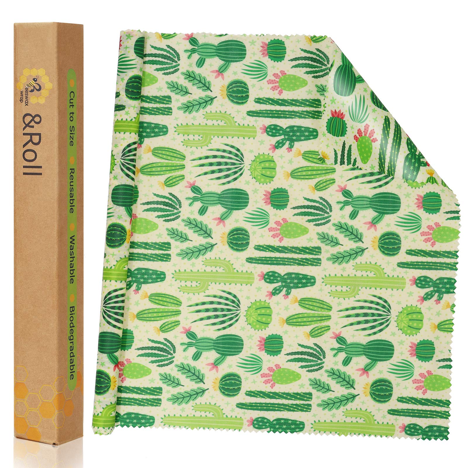 Beeswax Food Wrap Roll 39'' x 12'' - Organic Reusable Beeswax Wrap Eco Friendly Natural Sustainable Food Storage Wraps for Sandwich, Cheese, Fruit, Bread, Snacks