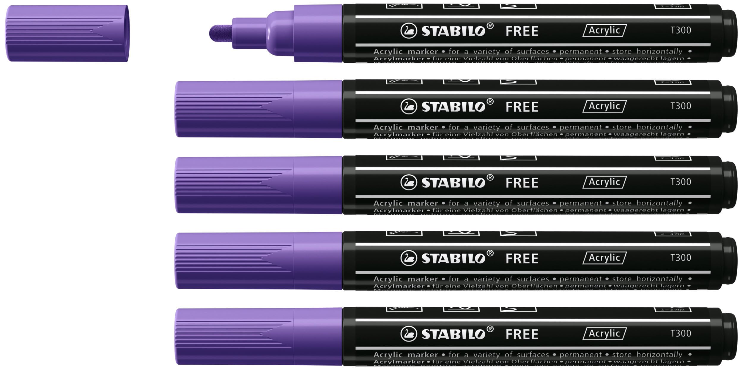 STABILO FREE - Acrylic Marker - ARTY - T300 Round Tip 2-3mm - Pack of 5 - Violet