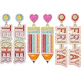 2/3 Pairs Pencil Earrings - Rhinestone Beaded Dangle Drop Earrings for Women - Colorful Teacher Appreciation Gift Set