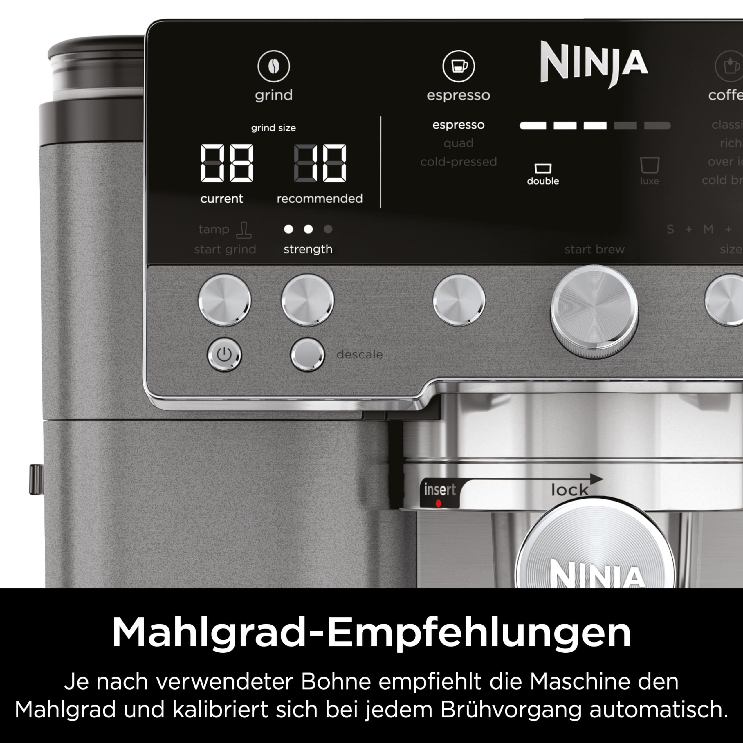 Ninja Luxe Premier 3-in-1 Kaffeemaschine, für Espresso, Cold Brew & Filterkaffee, 4 automatische Schaumeinstellunge, Grau-Metall, ES601EUGM 5