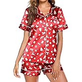 Ekouaer Pajamas for Women Set Silk Satin Pjs Button Down Sleepwear Summer Loungewear Top and Shorts Lounge Set S-XXL