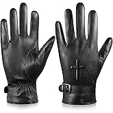 Aegend Sheepskin Leather Gloves,Cross Jesus Faith Christmas Gift-Thermal Winter Glove Warm Lining Full Hand Touchscreen/Black