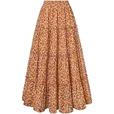 Scarlet Darkness Women's High Waist Floral Tiered Maxi Skirt with Pockets | High Elastic Waist, Side Pockets, Tiered Ruffle Swing Hem, Soft Lined, Non-Stretch Fabric. For Picnic, Date &amp; Garden Party