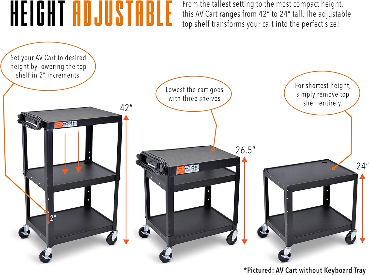 Line Leader AV Cart and Locking Cabinet - Includes Pullout Keyboard Tray, Easy Locking Wheels and Cord Management - Great for School and Office (42 x 24 x 18 / Black) : Office Products