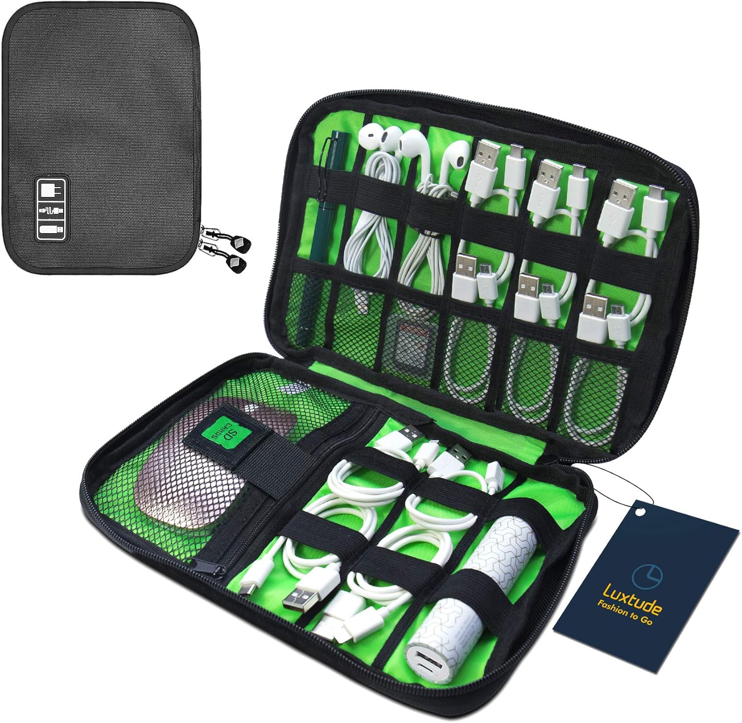 Luxtude Electronic Organizer, Compact Cable Organizer, Portable Cord Organizer, Travel Organizer Bag for Cable Storage, Cord Storage and Electronics Accessories Phone/USB/SD/Charger Organizer (Black)
