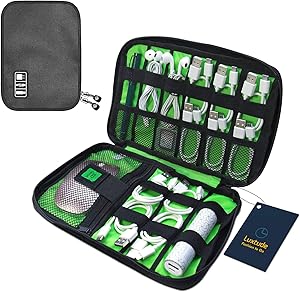 Luxtude Electronic Organizer, Compact Cable Organizer, Portable Cord Organizer, Travel Organizer Bag for Cable Storage, Cord Storage and Electronics Accessories Phone/USB/SD/Charger Organizer (Black)
