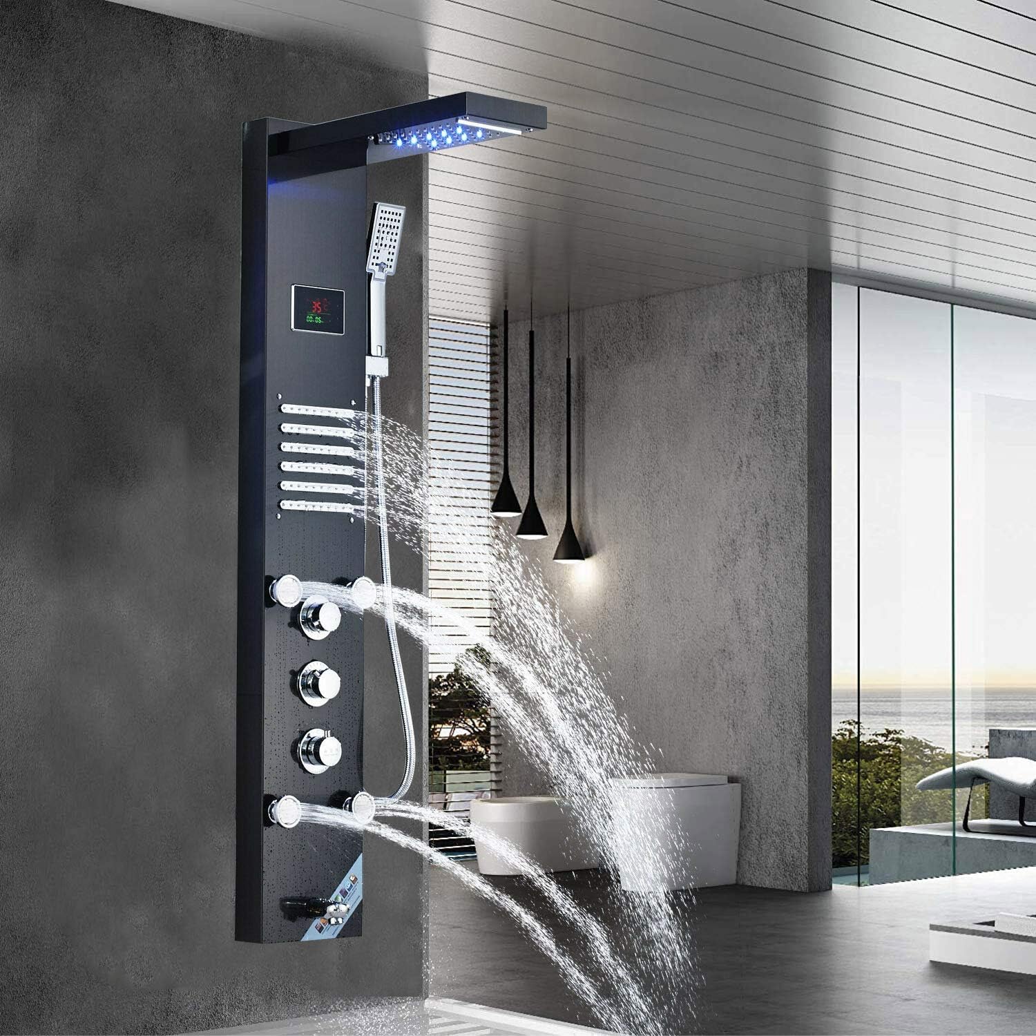 JUNSHENG LED Panel de Ducha de Acero Inoxidable Columna con Pantalla