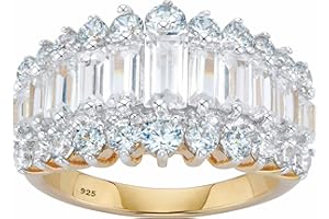 PALM BEACH JEWELRY PalmBeach Yellow Gold-plated Sterling Silver Emerald Cut Cubic Zirconia Triple Row Anniversary Ring Sizes 5-12
