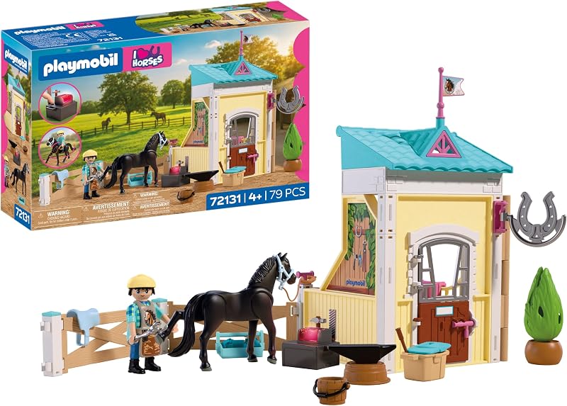| I Love Horses | Petite écurie avec maréchal-ferrant | Box pour Cheval avec Forge Lumineuse, Outils et Accessoires de Soin | pour Enfants à partir de 4 Ans | 72131 — photo 1 sur 7