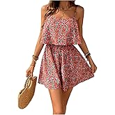 Milumia Women's Boho Floral Print Ruffle Spaghetti Strap Romper Summer Shorts Jumpsuit