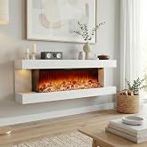 Maxhonor 3-Sided Wall Mount Electric Fireplace, 60" Fireplace with LED Side Lights, 12 Color Flame Effect, Timer, 1500/750 Watt Heater, White