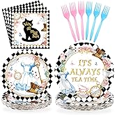 Grencian 96 Pcs Alice in Onderland Party Decorations Tea Party Theme Birthday Baby Shower Paper Plates and Napkins Disposable Dessert Tableware Set for Girls Kids Birthday Baby Shower Decor Serves 24