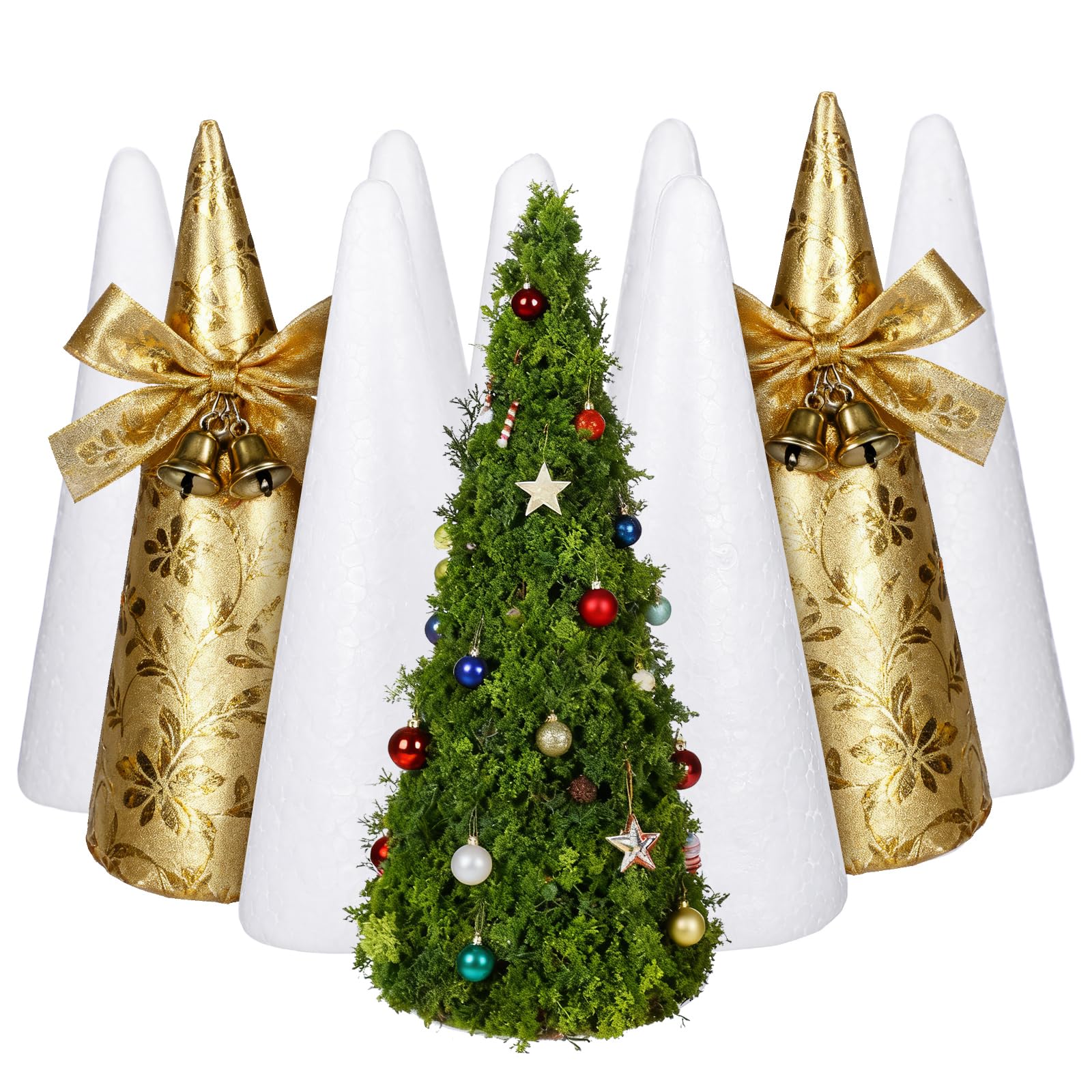 6pcs 24cm Christmas Craft Foam Cone Christmas Tree Foam Disc Foam Cone White Foam Cone DIY Modeling Christmas Tree Decoration