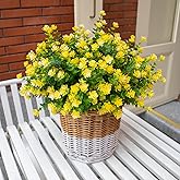 VDVST Artificial Flowers for Outdoors, 12 Bundles UV Resistant Artificial Outdoor Flowers, Not-Fading Plastic Fake Flowers for Outdoor Planters for Home Garden Porch Yard Decor,Yellow
