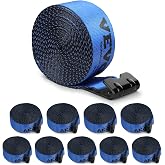 VEVOR 4" x30' Heavy Duty Flatbed Straps, 18k Break Strength, Blue, 10-Pack | 6,000 lbs working load limit. Premium cargo tie down straps with steel flat hooks for trucks, trailers, farms and rescues