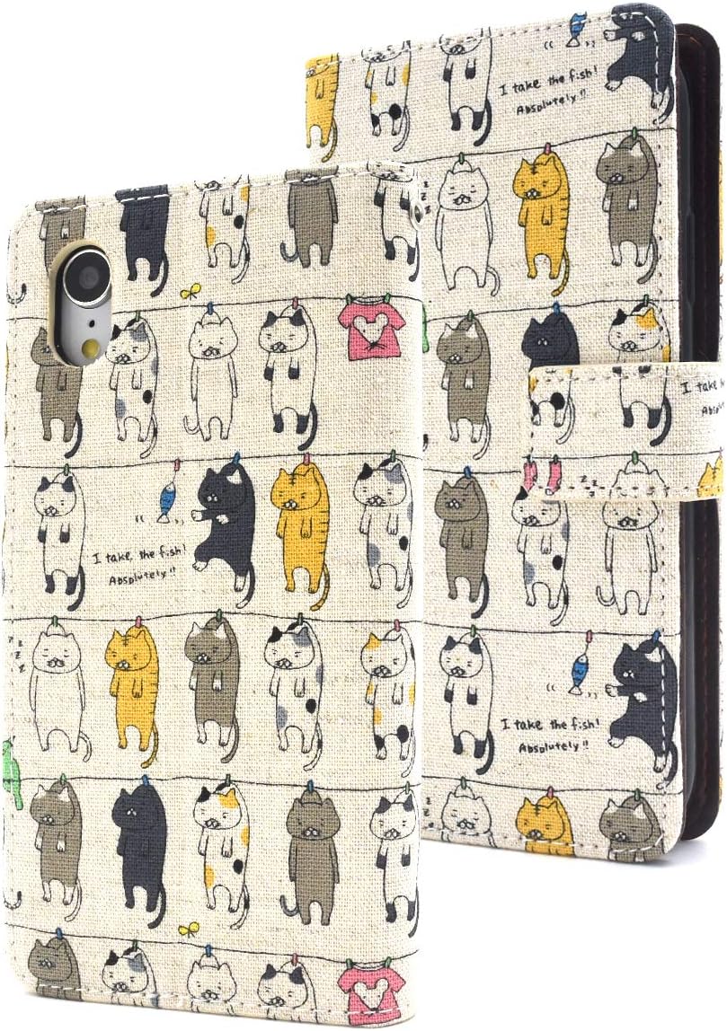 PLATA for iPhone 6 / 6s / 7/8 Case Japanese Cotton Cat Print Case Laundry Cat Magnetic Cover Wallet Case Note Book [ Beige ]