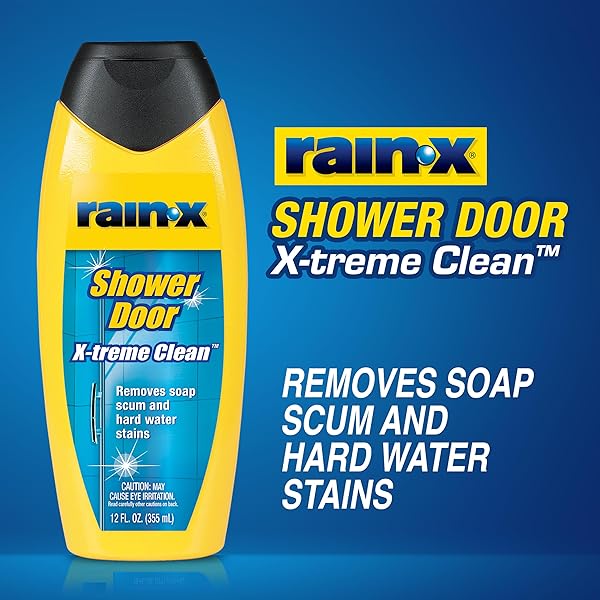 RAIN-X 630035 X-TREME CLEAN SHOWER DOOR CLEANER, 12 FL. OZ, FORMULATED TO CLEAN GLASS SHOWER DOORS – EASY TO USE, REMOVES SOAP SCUM, DIRT, HARD WATER BUILD-UP, CALCIUM, LIME STAINS AND RUST STAINS
