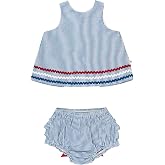 RuffleButts Baby/Toddler Girls Swing - Top &amp; Bloomer Set Baby Girl Outfit | Cotton Blend Fabric, Striped Pattern, 2-Piece Design, Straight Fit, Machine Washable, Spring Wear