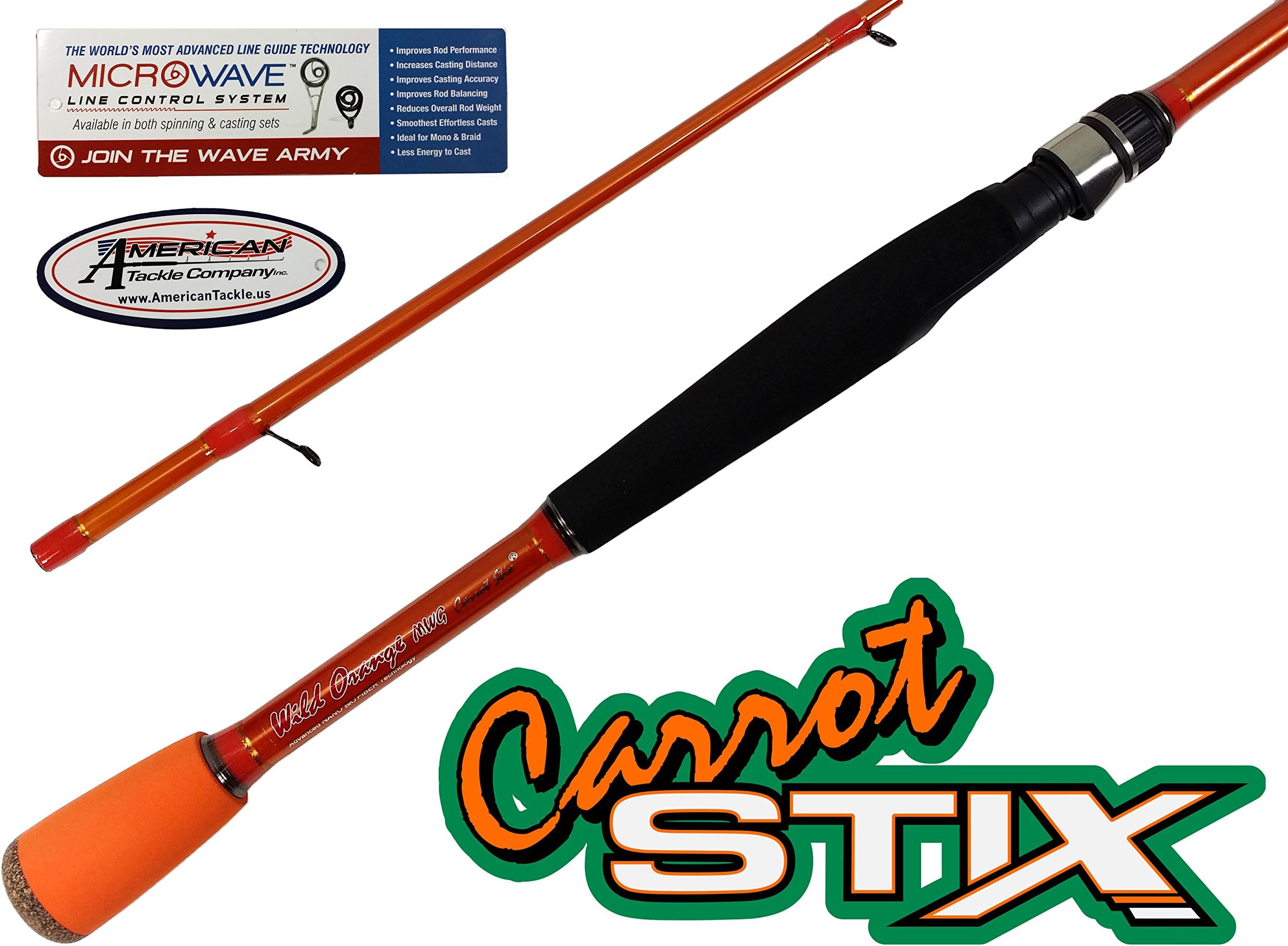 Carrot Stix Collapsible 2 Piece Spinning Wild Wild Orange Fishing Rod with Microwave Guides