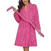 Ekouaer Women's Robes Short Plush Bathrobe Knee Length Warm Soft Jacquard Robe Winter House Coat with Pockets S-XXL