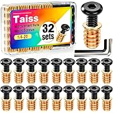 Taiss 64PCS Threaded Inserts for Wood Furniture Screws | 1/4‑20x3/4",1/4‑20x19/32" Threaded Insert Nuts and Bolts,Hex Socket Drive,12.9 Galvanizing of Alloy Steel,With Allen Wrench
