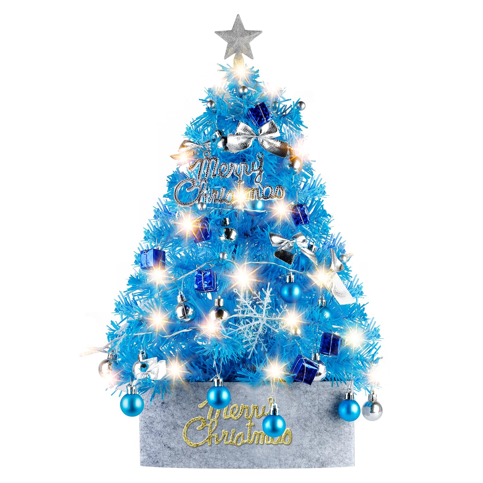 Photo 1 of Mini Christmas Tree with Lights, Migaven 24inch/2ft Tabletop Artificial Blue Christmas Tree with Led String Light for Home Office Party Christmas Decoration