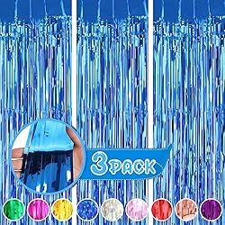Blue Curtains for Party Decorations, 3 Pack 3.2ft x