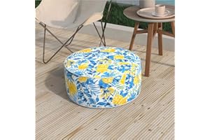 Melody Elephant Inflatable Stool Ottoman, Footrest Ottoman with Handle, Outdoor or Indoor Round Portable Stool for Patio Home Decoration, 21x9 Inch, Lemon Blossom Blue