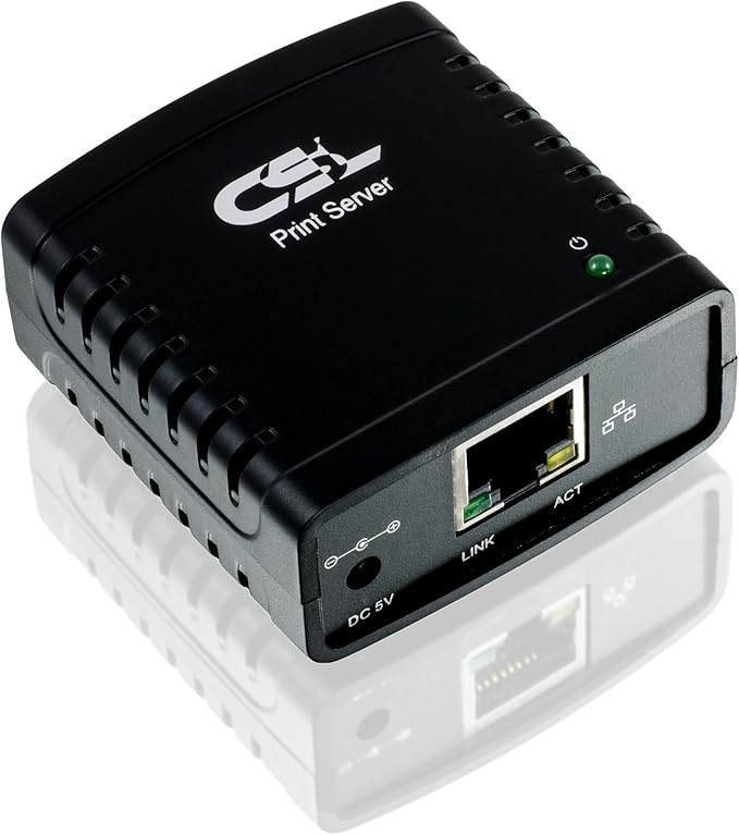 CSL Print Server (Printer Server) C190 Fast for Windows 10 PC and MAC 1x USB 2.0