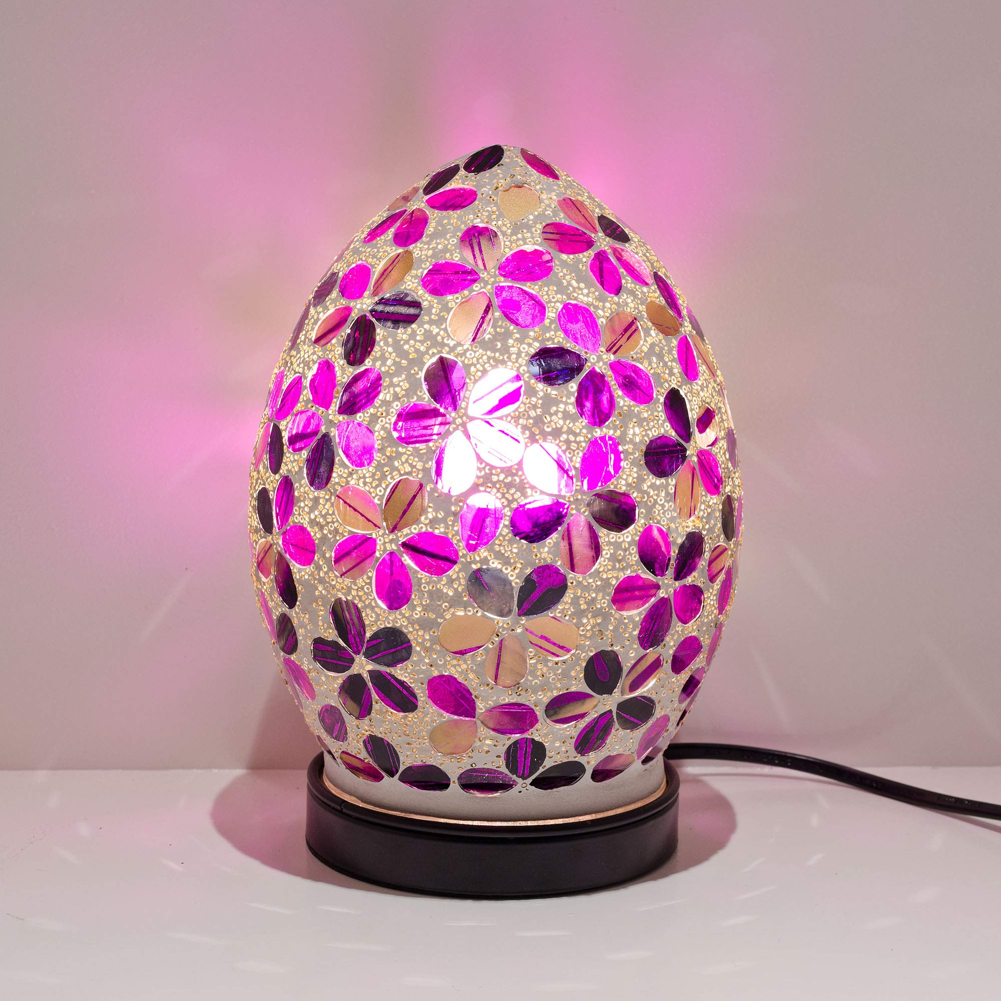 Febland Purple Flower Tile Mosaic Mini Egg Lamp