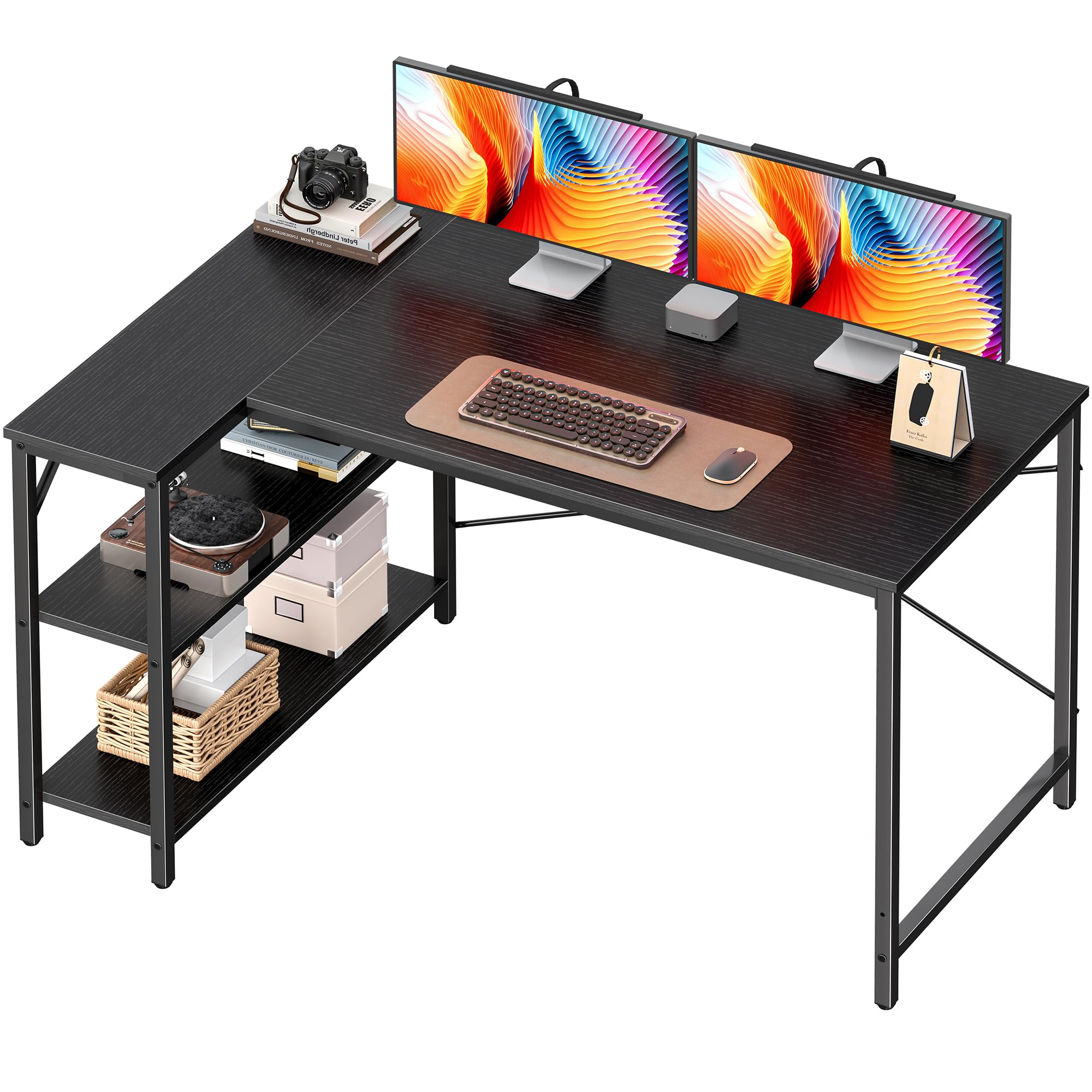 Photo 1 of *** MISSING HARDWARE*** Huuger L Shaped Desk, 47 Inches Computer Desk with Reversible Storage Shelves, Gaming Corner Home Office Writing Study with Metal Frame, Black