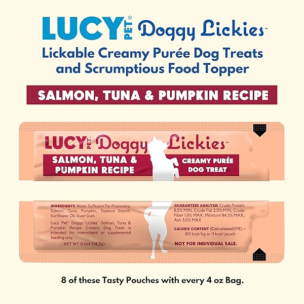 LUCY PET® DOGGY LICKIES™ SALMON, TUNA & PUMPKIN RECIPE CREAMY PURÉE DOG TREAT 4OZ