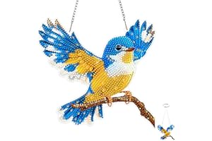 TOSTOG Blue Adorable Bird Hanging Diamond Art Pendants Kits for Adults, DIY Diamond Painting for Beginners, 5D Drill Gem Kit,