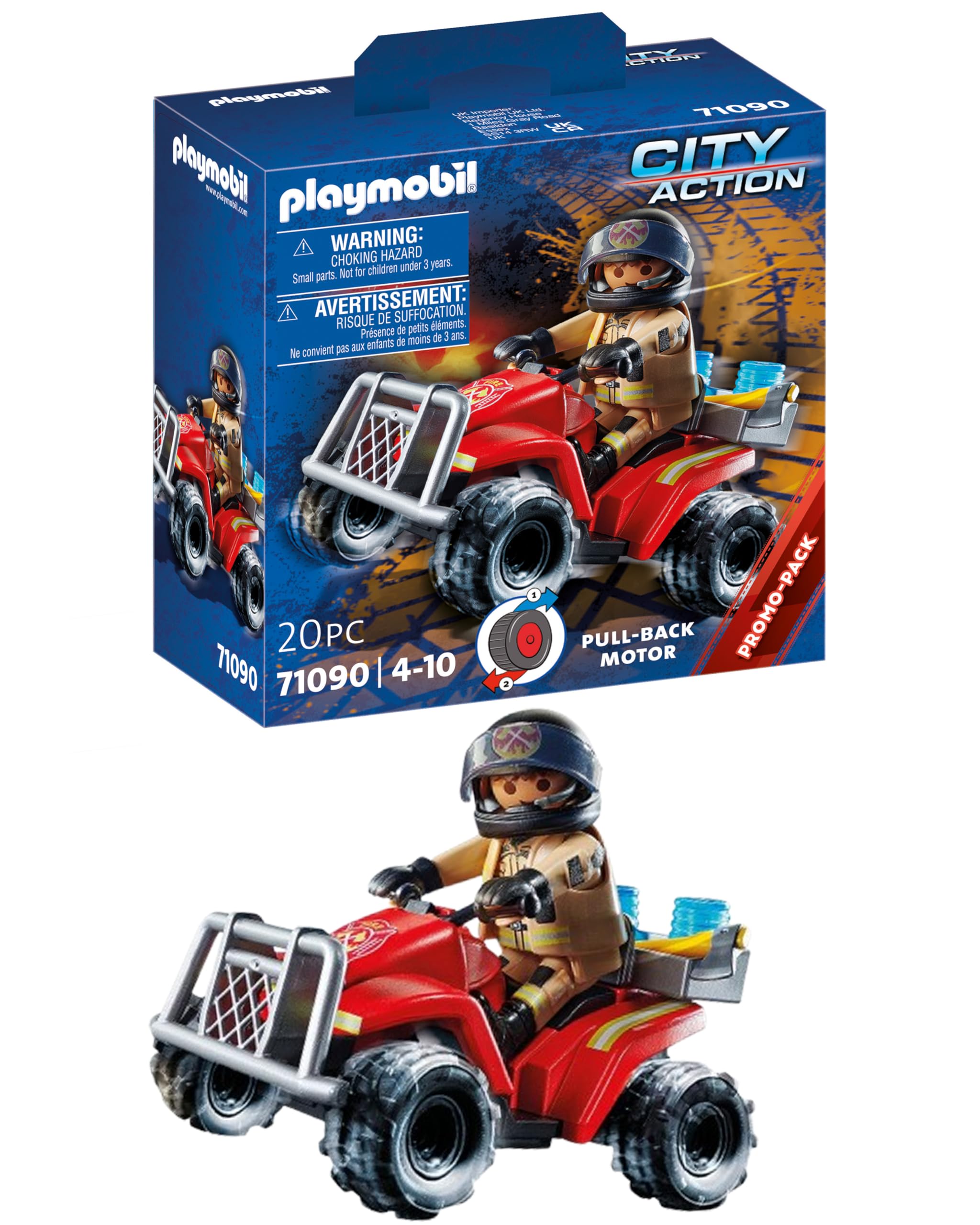Playmobil City Action 71090 Fire Rescue Quad with Pullback Motor, Toy for Children Ages 4+, Multicoloured, One Size